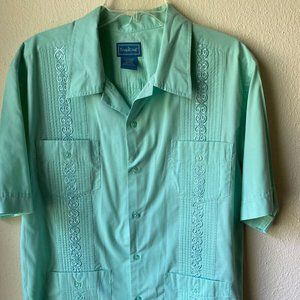 Vintage TropiCool Mint Green Embroidered Cuban Cigar Button Top Shirt size Large